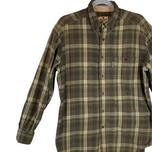 Woolrich Plaid Flannel Long Sleeve Button Up Shirt Mens Size‎ M Green Yellow Red